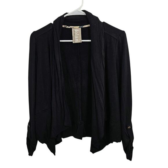 Left Coast by Dolan Jackets & Blazers - Anthropologie Dolan Black Drap Front Open Cardigan. Size Medium
